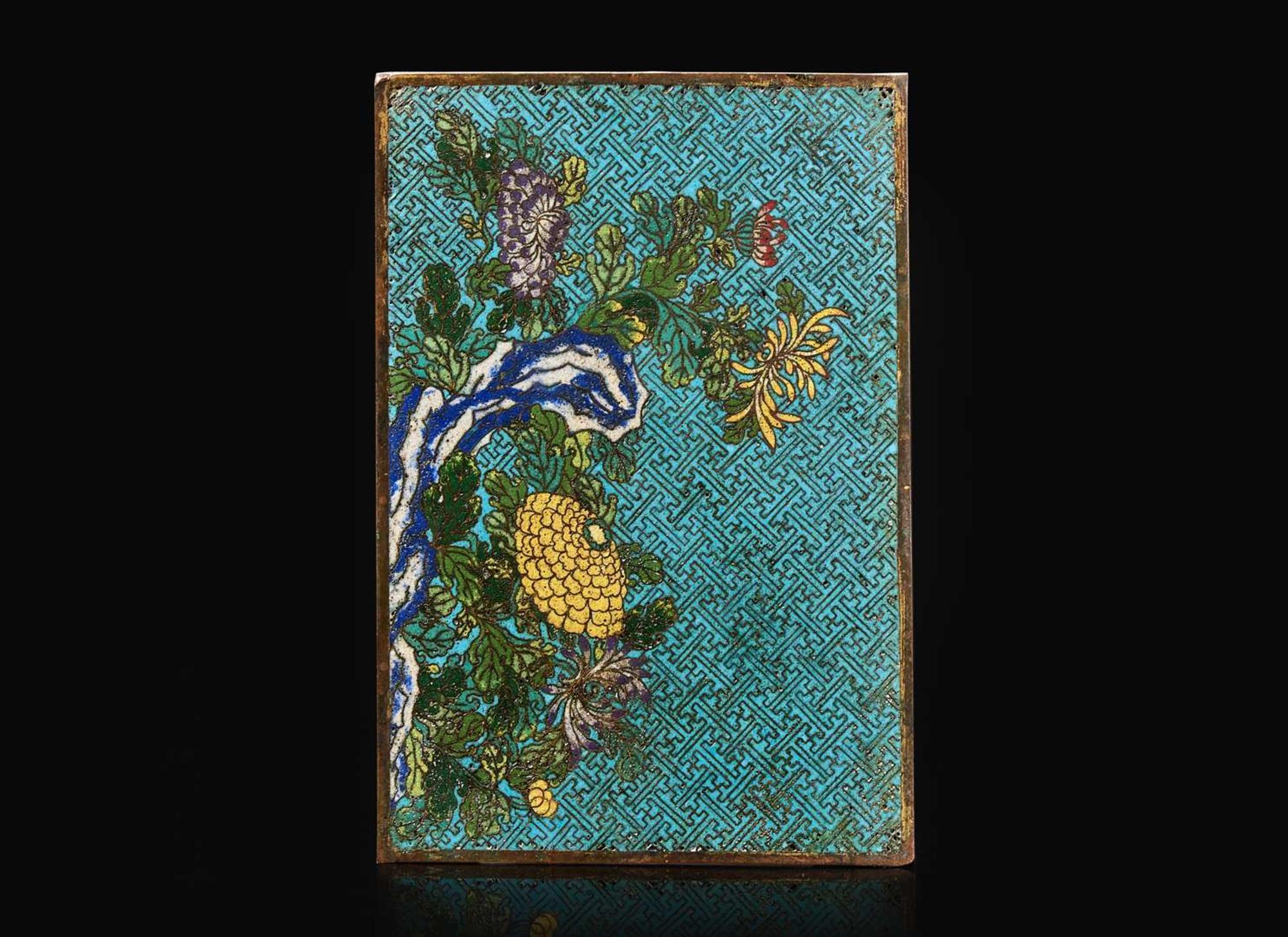 A Chinese cloisonne table screen panel, 18th/19th century 景泰藍硯屏 十八或十九世紀