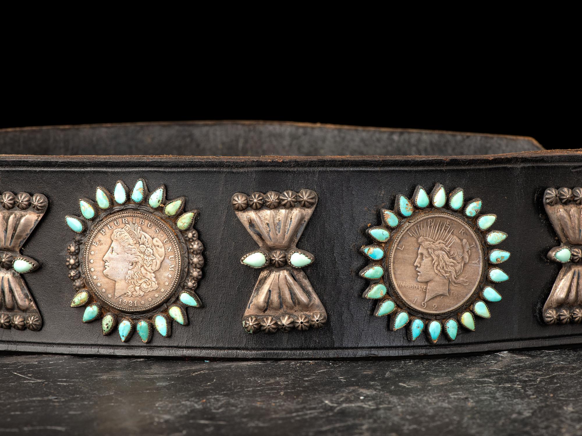 Navajo Silver Dollar and Petit Point Turquoise Concha Belt