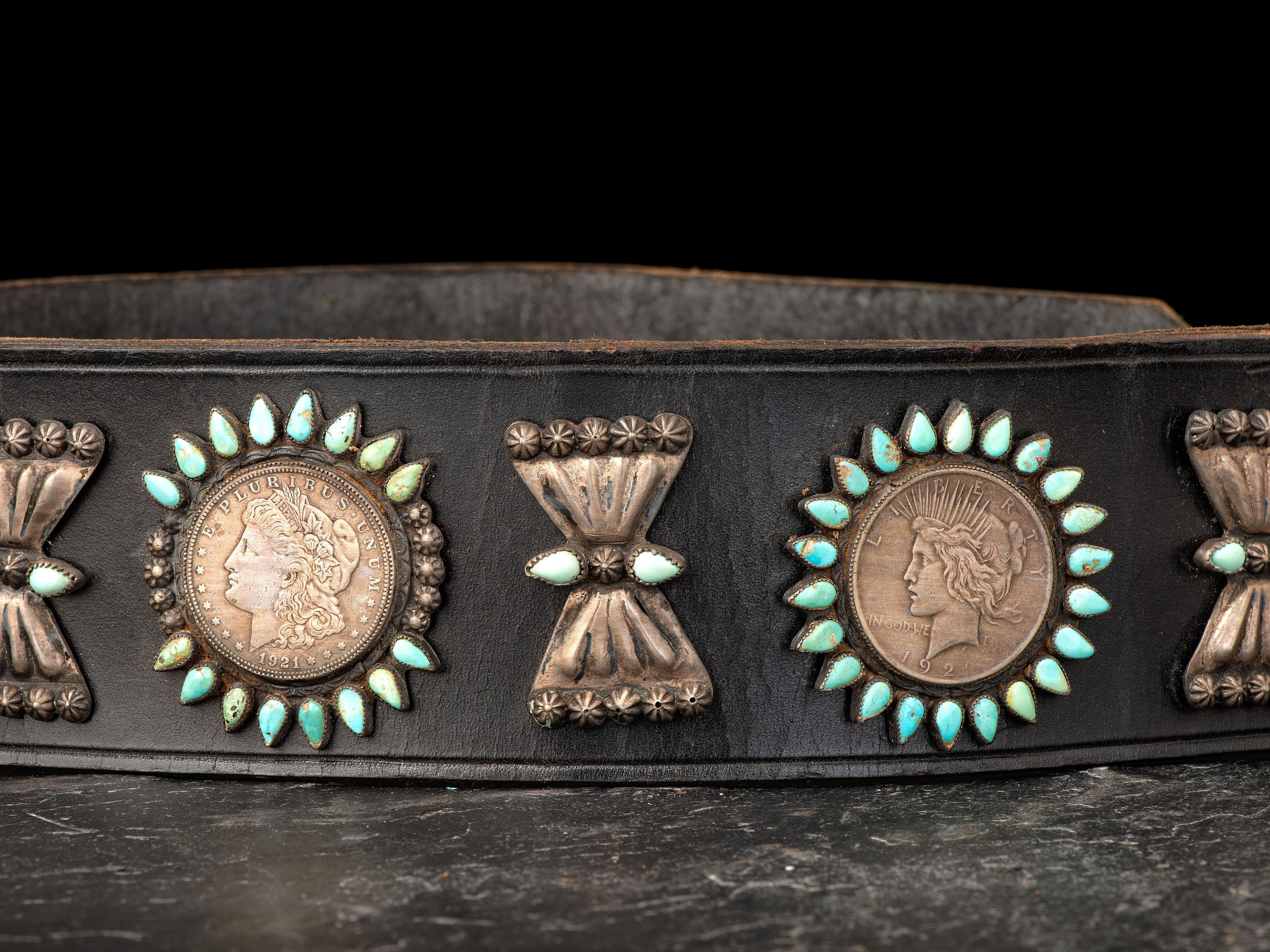 Navajo Silver Dollar and Petit Point Turquoise Concha Belt