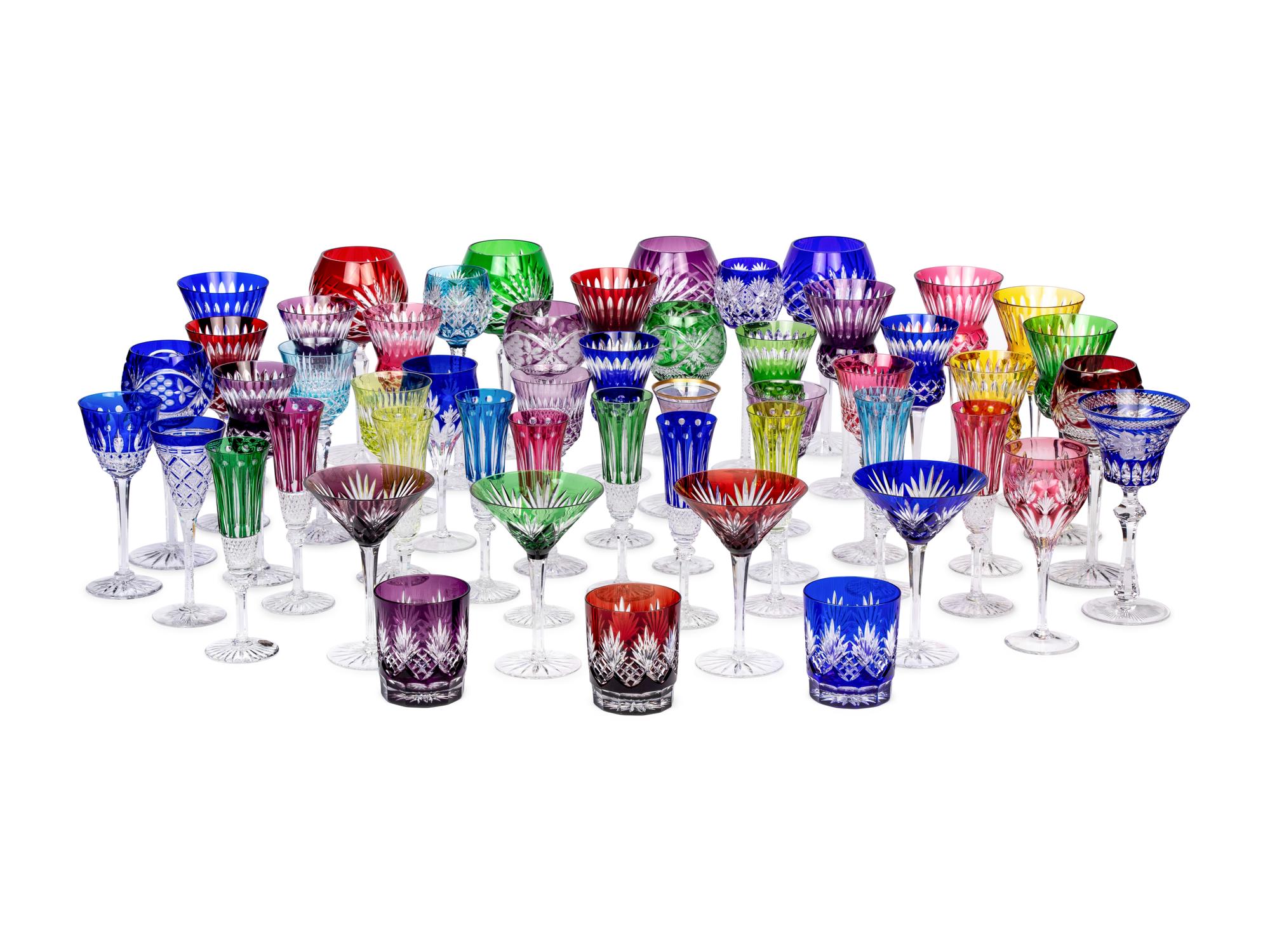 A Collection of Saint Louis and Other Colored Cut-to-Clear Glass Stemware