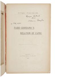 [HOLLAND, Vyvyan, his copy]. DOUGLAS, Norman (1868-1952). Fabio Giordano's Relation of Capri . Naples: Luigi Pierro, 1906.