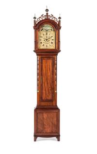 A Federal Inlaid Mahogany Tall Case Clock With Works by Frederick Wingate, Augusta, Maine