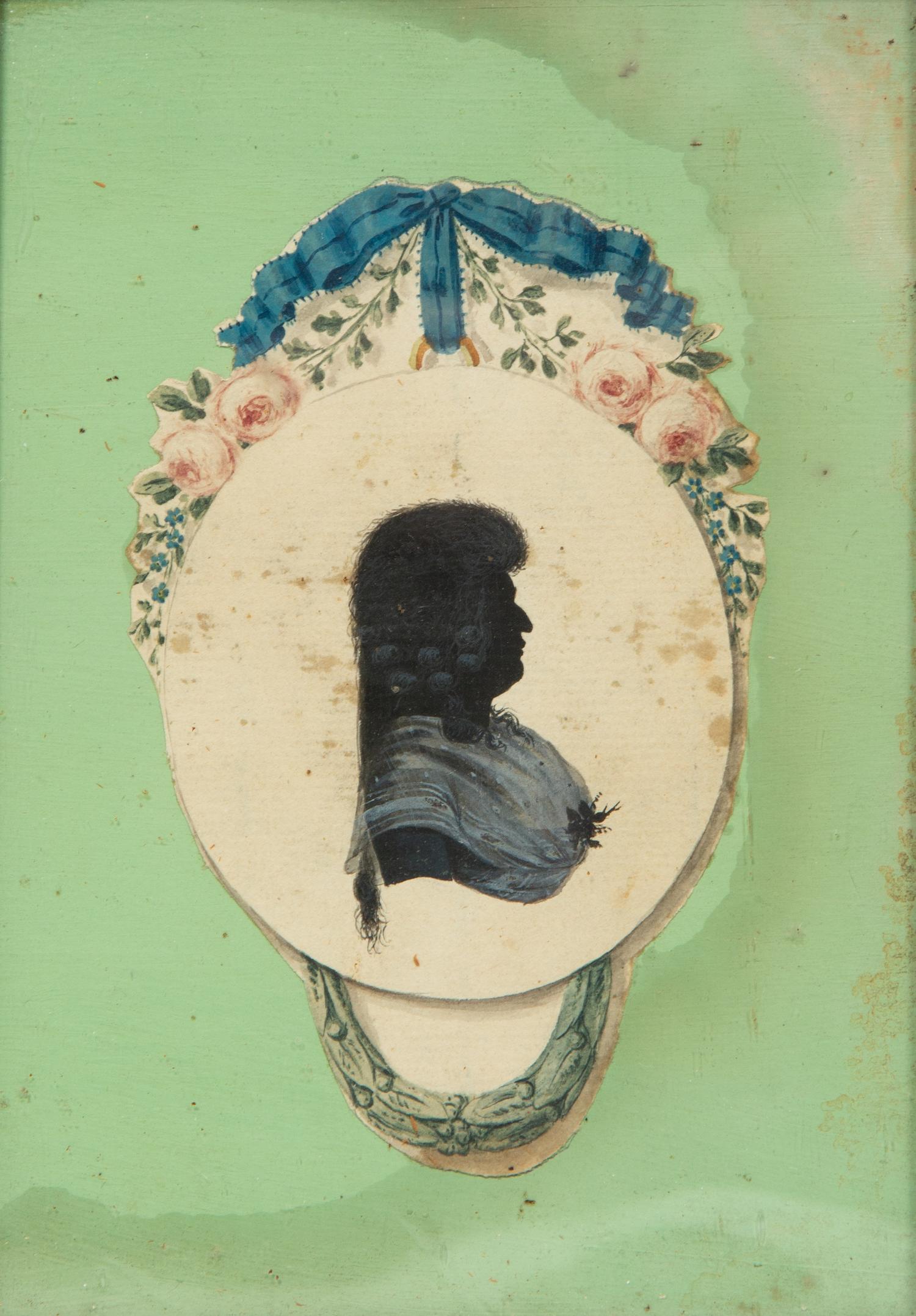A Group of Two Portrait Miniatures and Two Silhouette Pictures