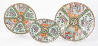 Three Rose Medallion Porcelain Articles Diameter of largest 14 1/2 inches.
