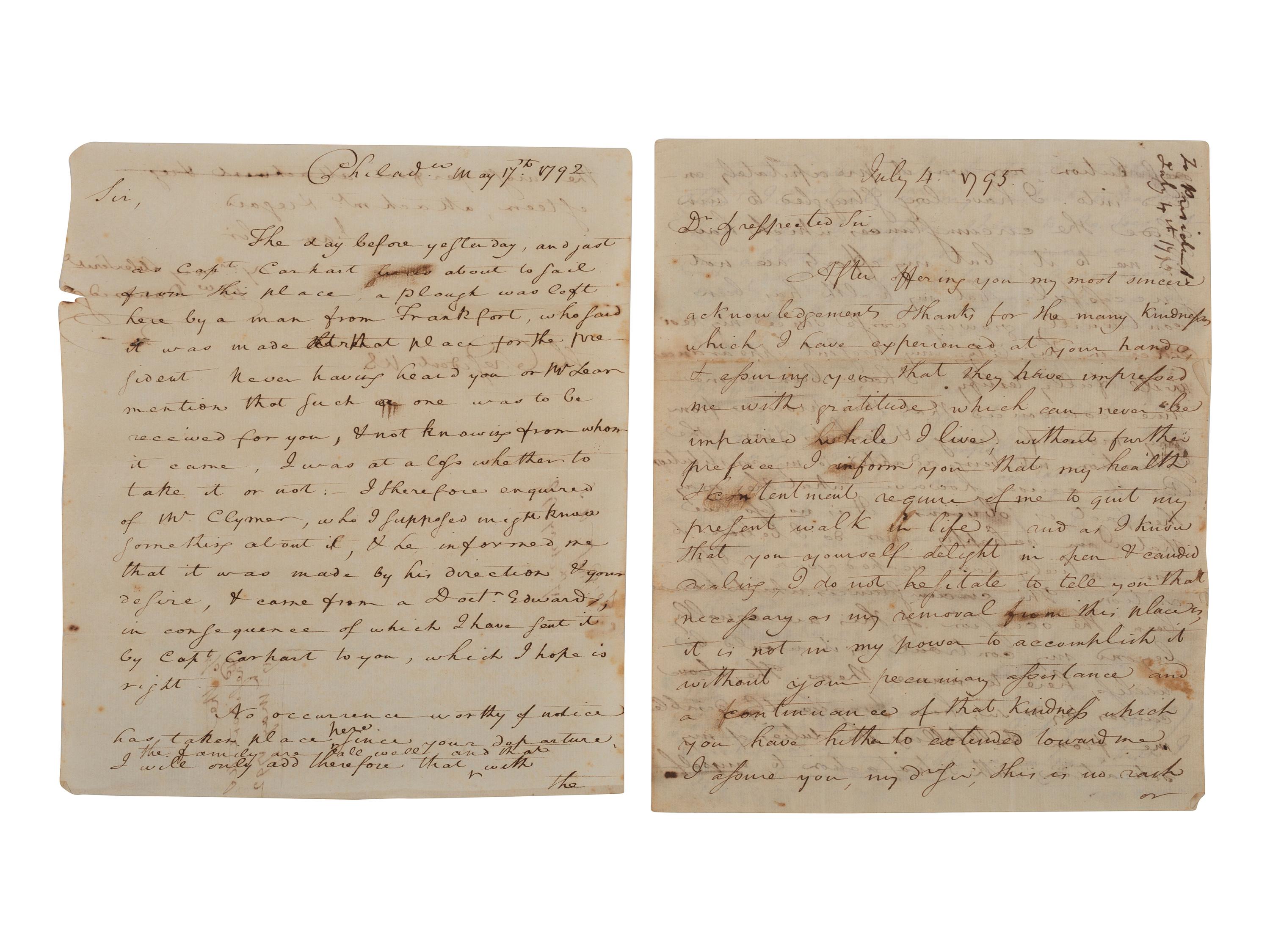 [WASHINGTON, George (1732-1799)] -- DANDRIDGE, Bartholomew Jr. (ca 1773-1802). A group of 4 retained copies of letters written by Bartholomew Dandridge, Jr. to President George Washington.