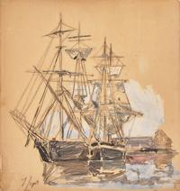 Johan Barthold Jongkind (Dutch, 1819-1891) — Le Trois-Mâts à Honfleur, 1865