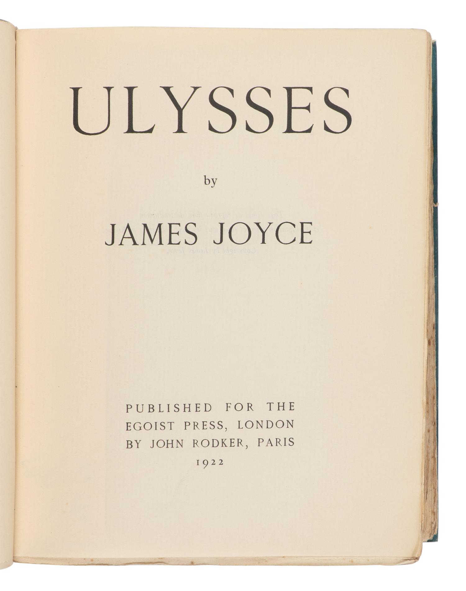 JOYCE, James (1882-1941). Ulysses . London and Paris: John Rodker for The Egoist Press, 1922.