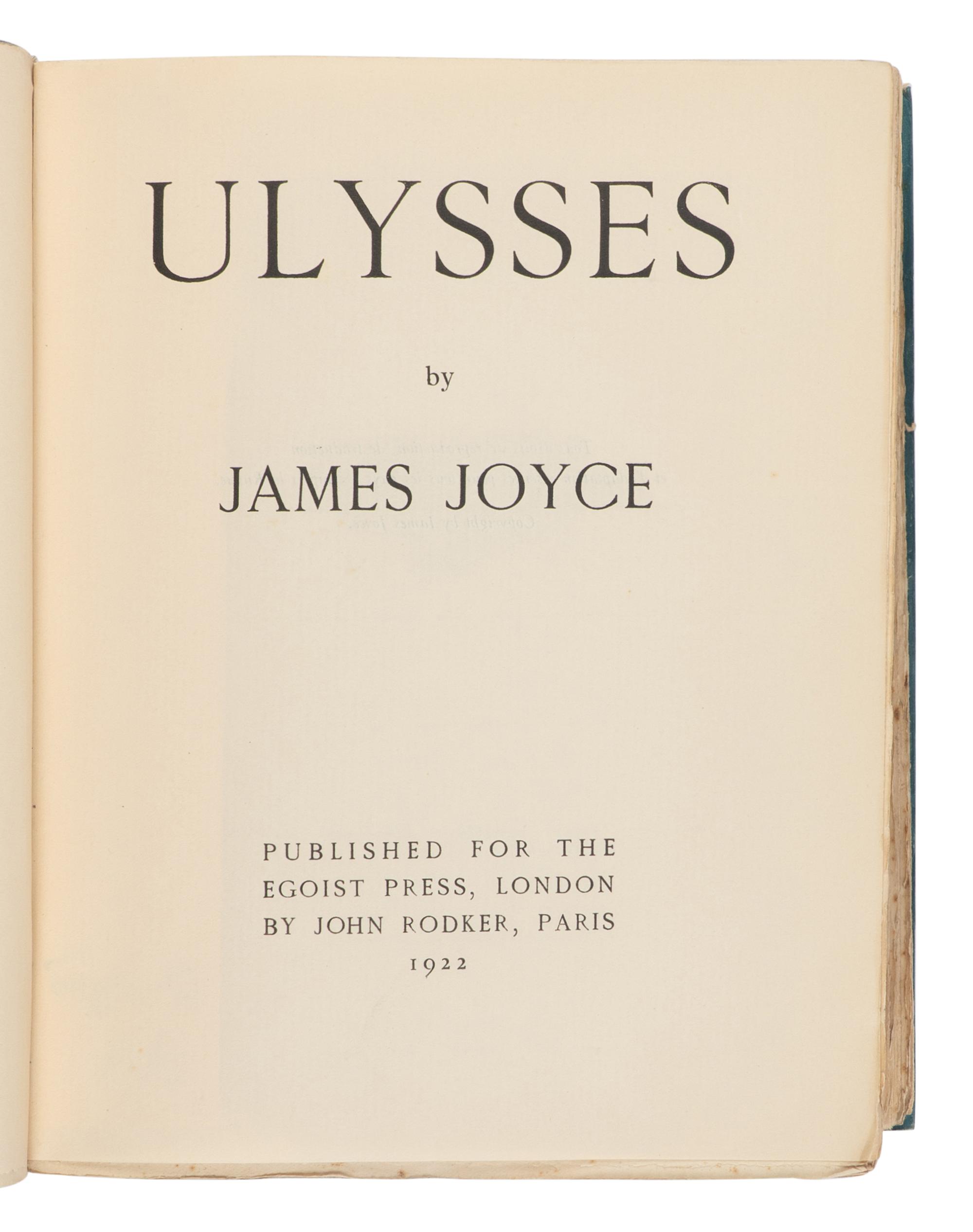 JOYCE, James (1882-1941). Ulysses . London and Paris: John Rodker for The Egoist Press, 1922.