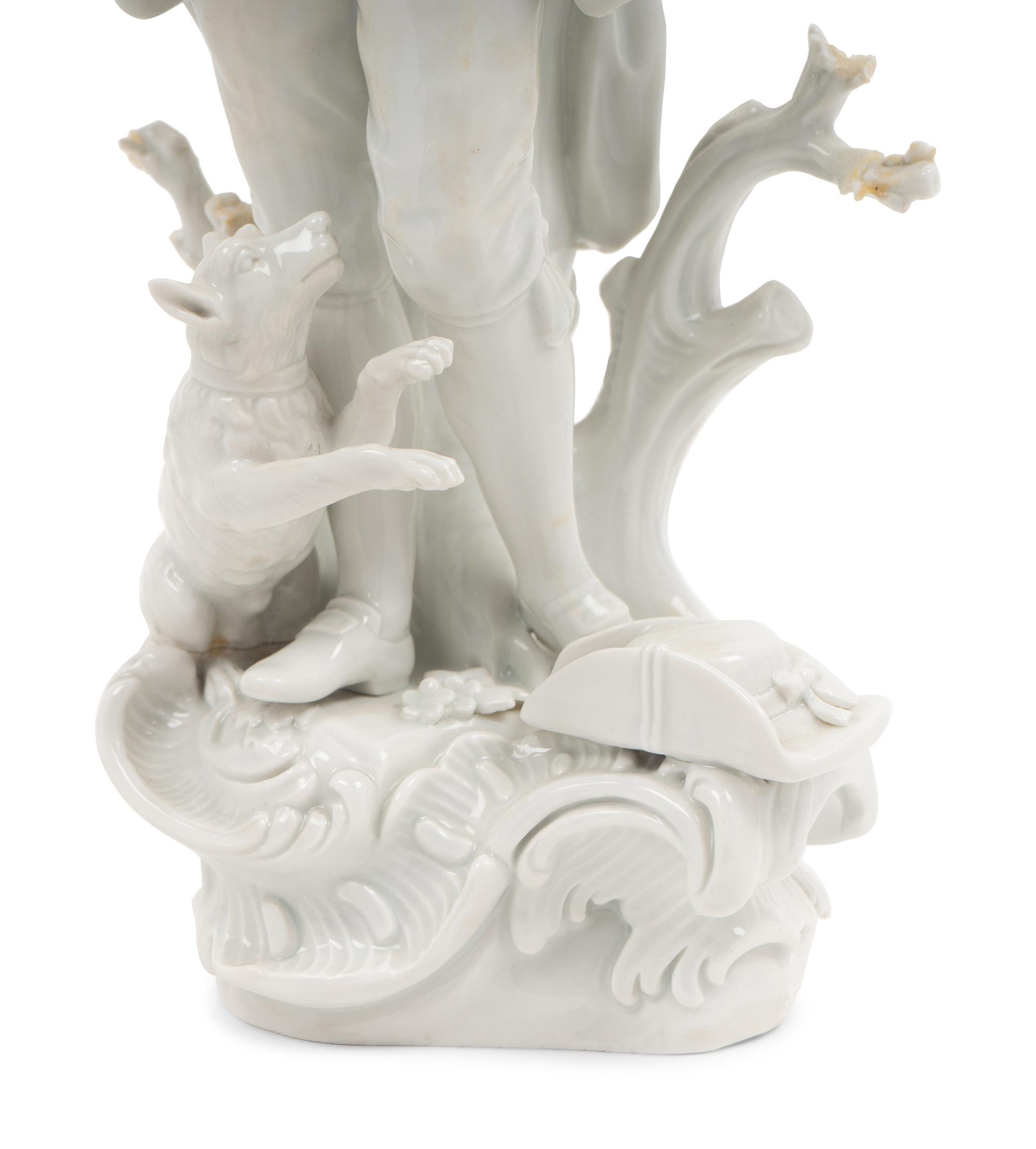 A Meissen Blanc-de-Chine Figure of a Man with a Hound