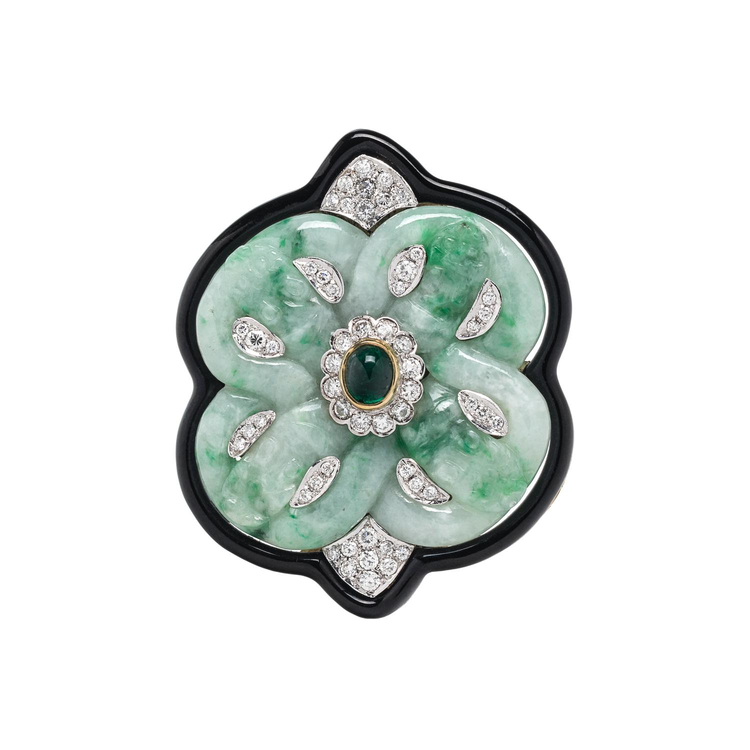 JADE, EMERALD, ONYX AND DIAMOND CONVERTIBLE NECKLACE