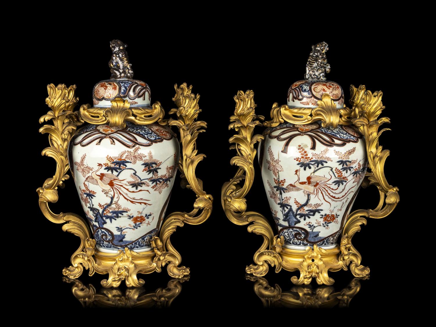 A Pair of Japanese Imari Porcelain Covered Jars