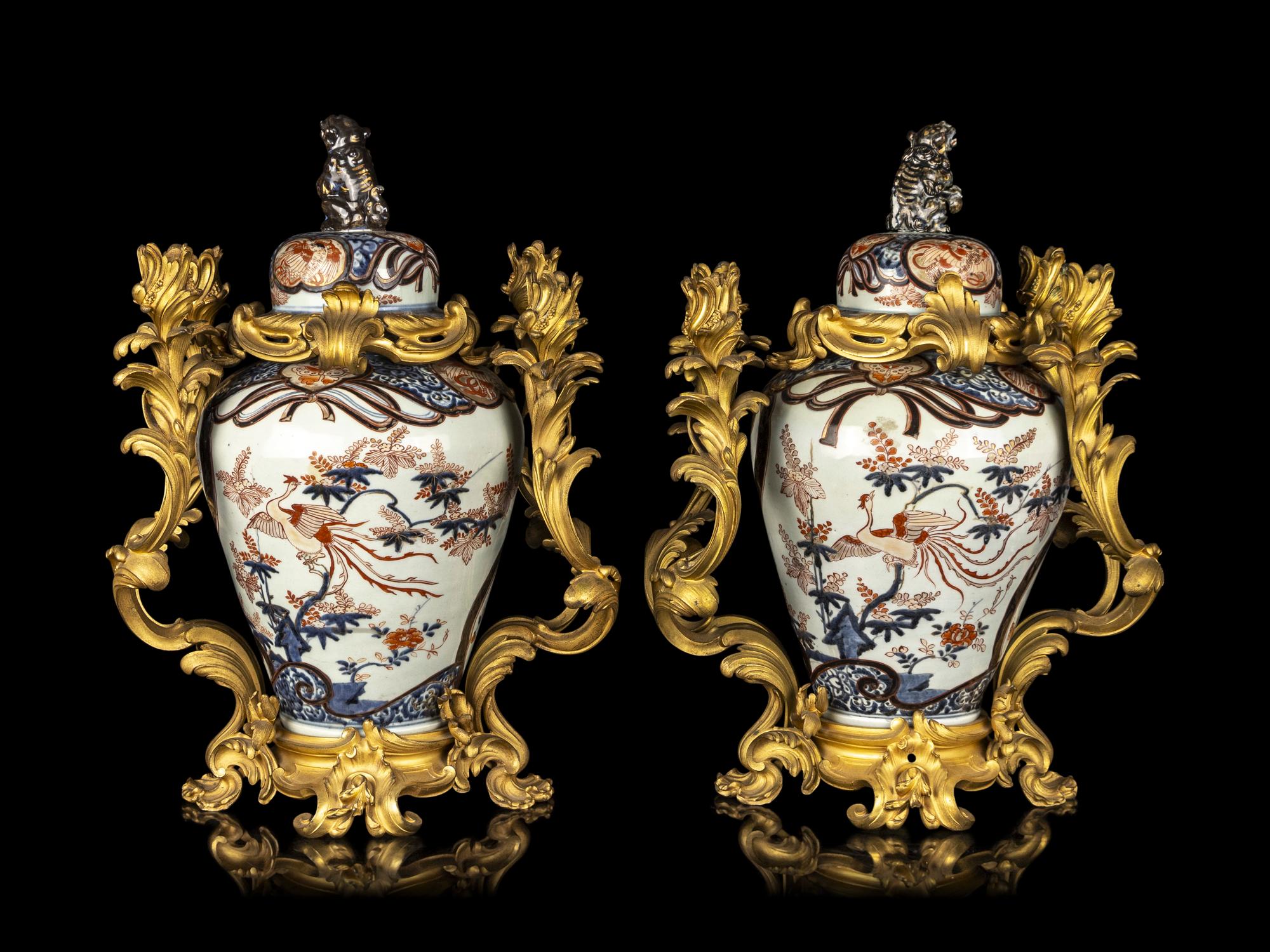 A Pair of Japanese Imari Porcelain Covered Jars