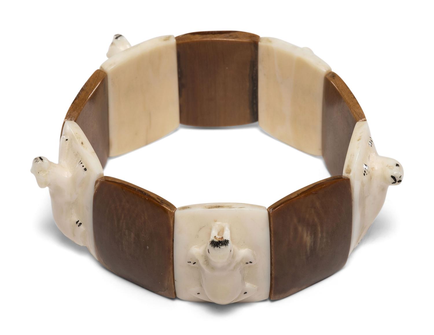 Alaskan Native Dog Sled, Doll, and Carved Elastic Bracelet