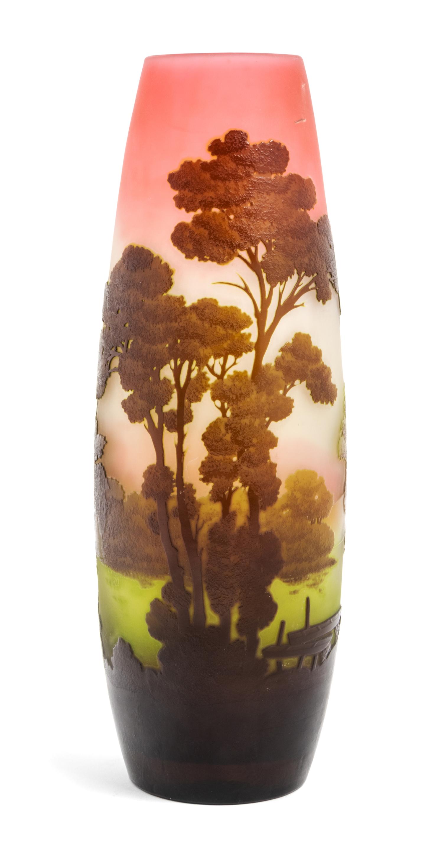 Emile Galle, (French, 1846-1904), a cameo glass vase, of elongated ovoid form with a circular foot