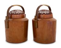 A Pair of Large Japanese Patinated Bronze Hard Warmers
