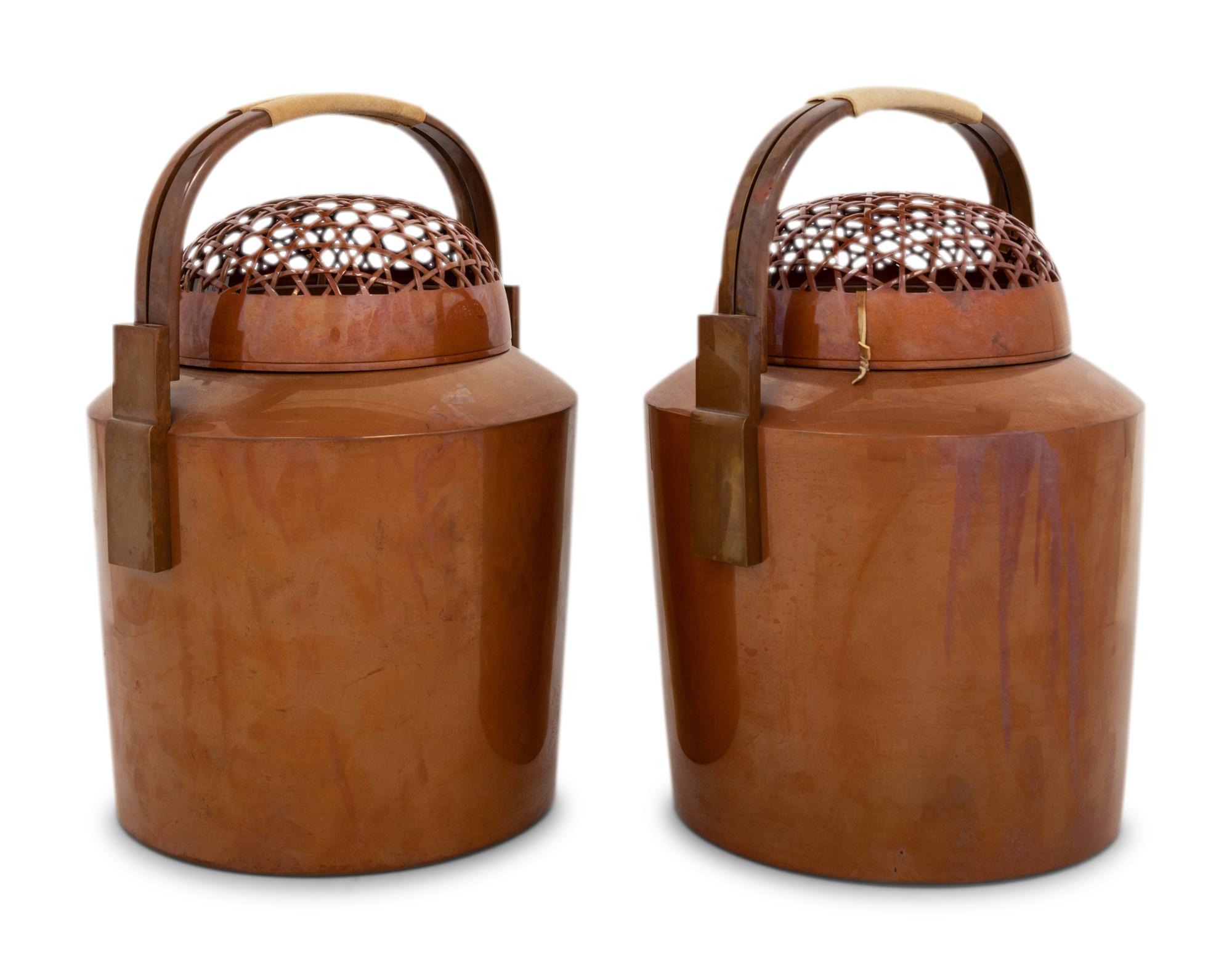 A Pair of Large Japanese Patinated Bronze Hard Warmers