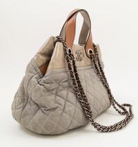 A Chanel Grey Leather Quilted Handbag, 15" x 10" x 5.5"; Handle drop: 4".
