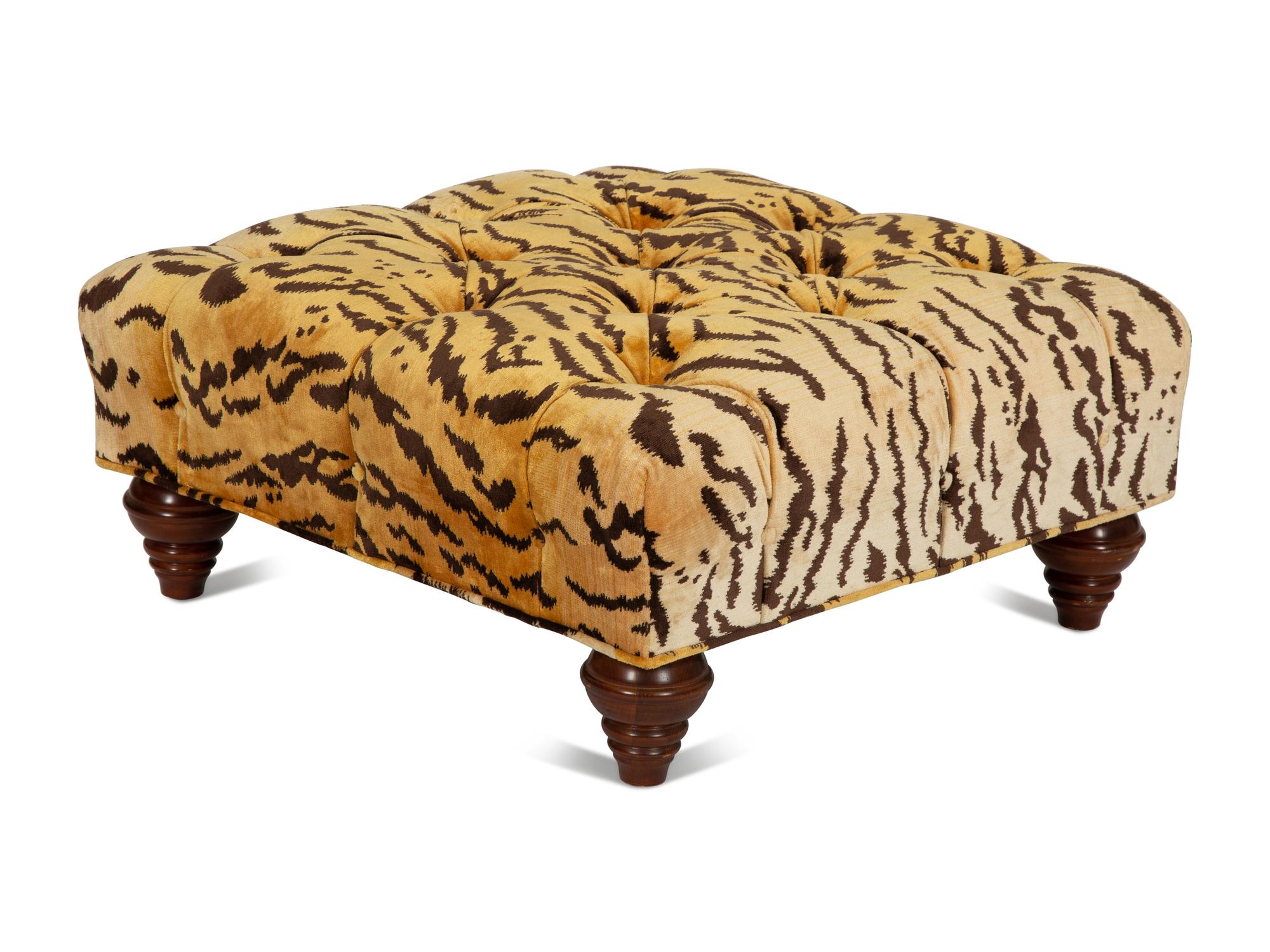 A Victorian Style Button-Tufted Mahogany Ottoman