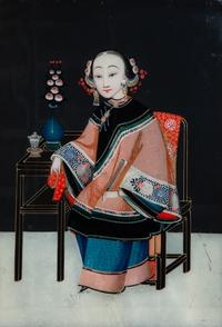 A Pair of Chinese Reverse Paintings on Glass of Young Woman — 19TH/20TH CENTURY