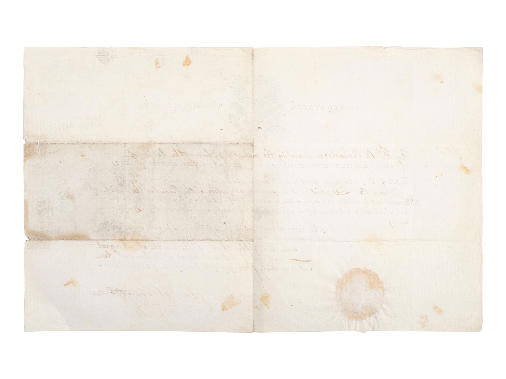 ROBERTSON, Thomas B. (ca 1773-1828). DS ("Th. B. Robertson"). New Orleans, 15 August 1810.