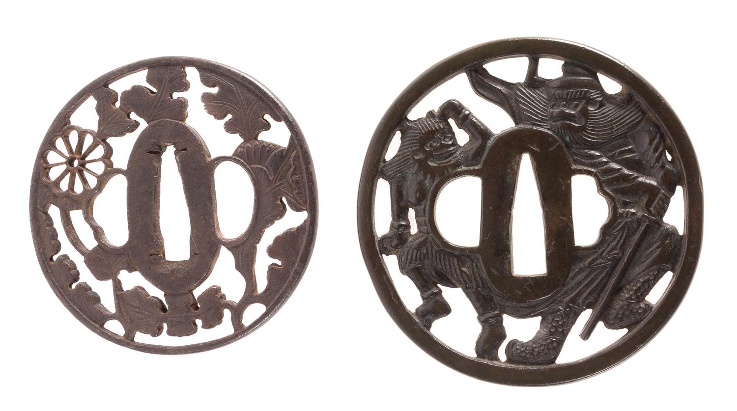 Two Iron Tsubas Diameter of larger 3 1/4 inches.