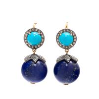 LAPIS LAZULI, TURQUOISE AND DIAMOND EARRINGS