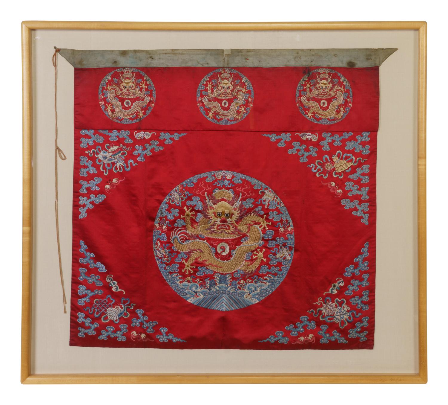 Two Embroidered and Woven Silk 'Dragon' Panels