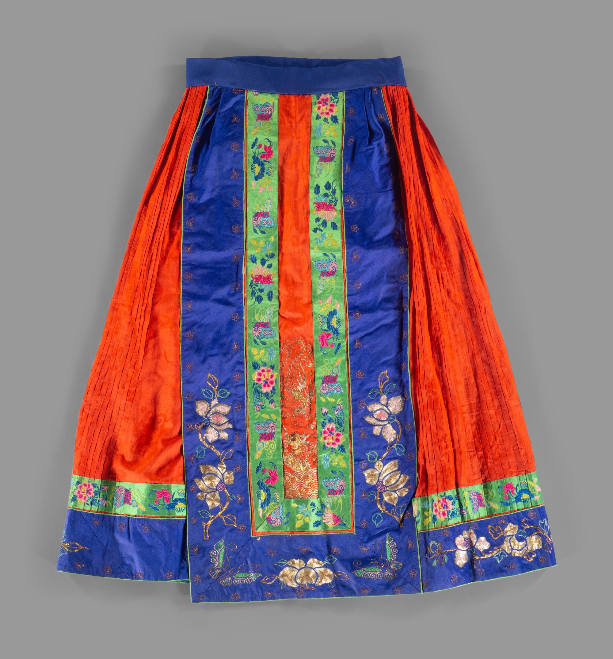 Two Chinese Embroidered Silk Skirts