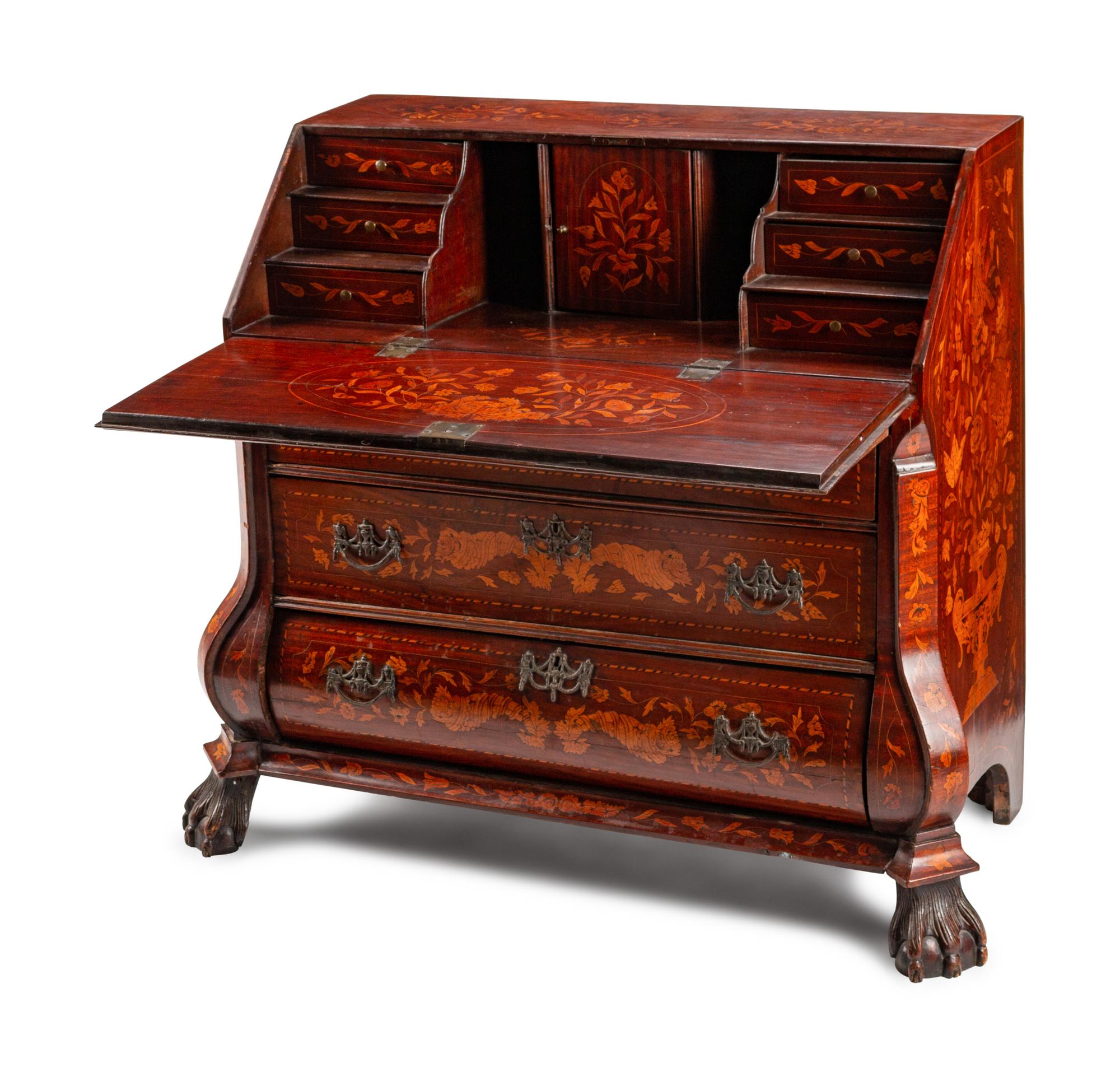 A Dutch Rococo Style Marquetry Slant-Front Desk — 19TH CENTURY