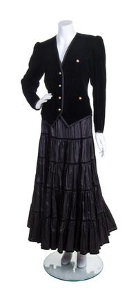 An Yves Saint Laurent Black Taffeta and Velvet Skirt Ensemble, Jacket size 38.