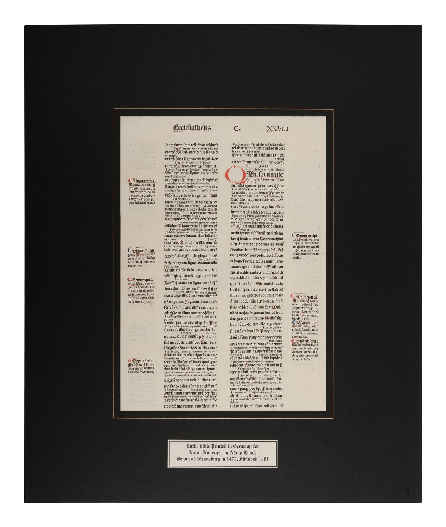 [BIBLE LEAVES - LATIN]. A group of 5 Bible leaves in Latin, comprising: