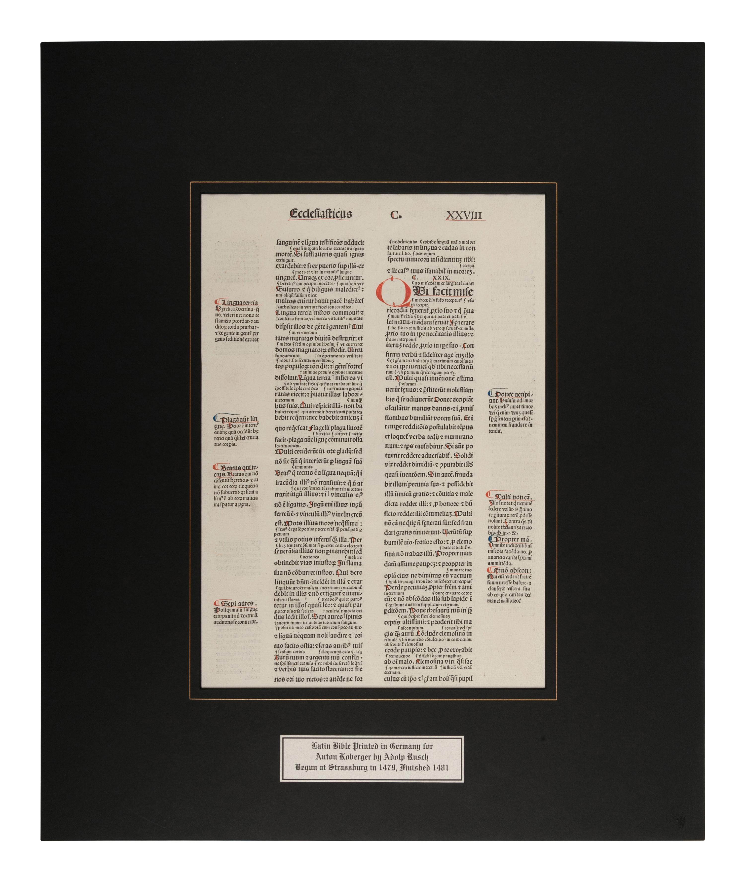 [BIBLE LEAVES - LATIN]. A group of 5 Bible leaves in Latin, comprising: