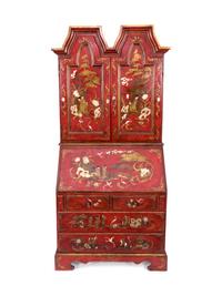 A Chinese Chippendale Style Red and Gilt Lacquered Secretary — LATE 19TH/EARLY 20TH CENTURY