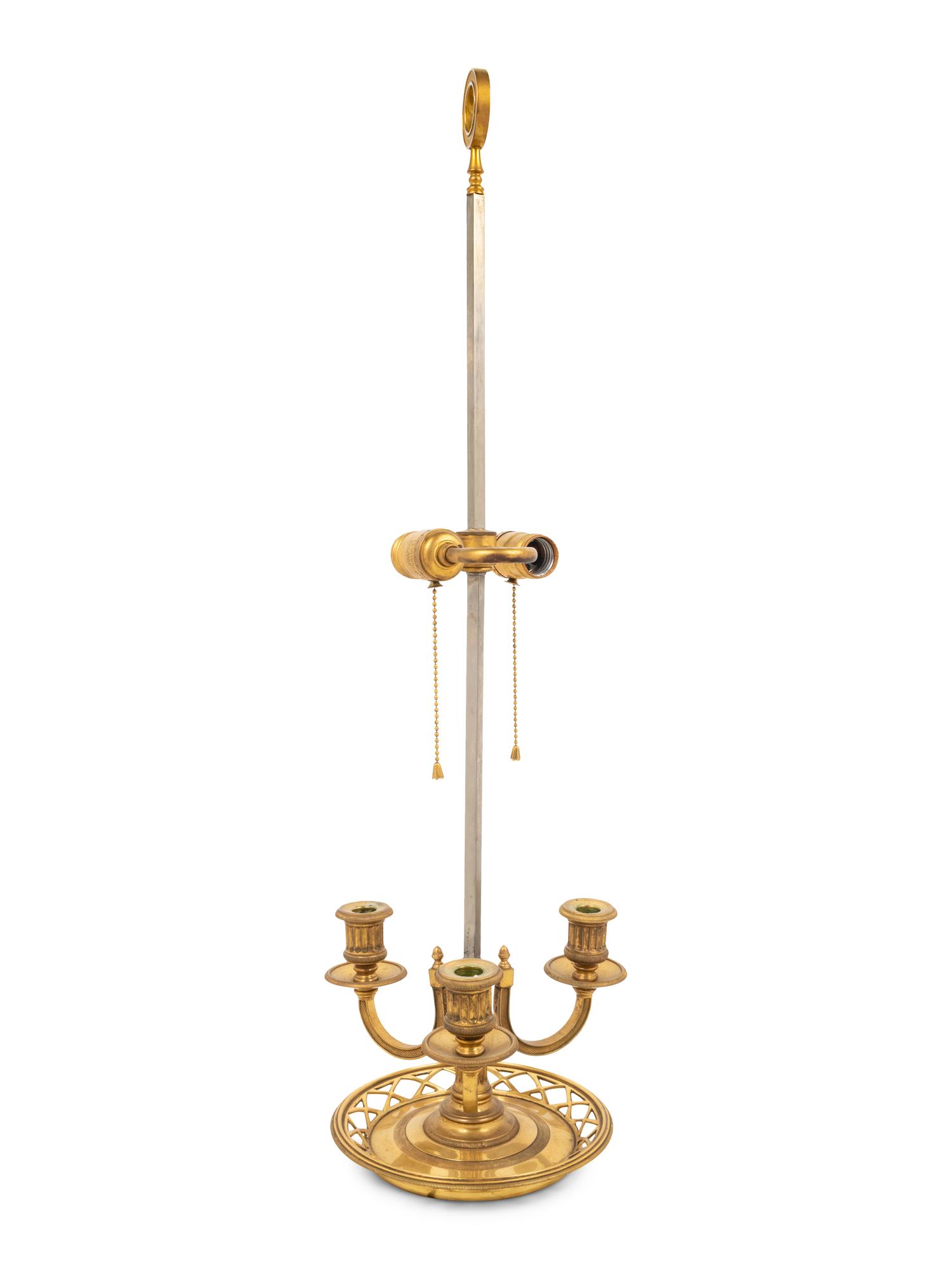 An Empire Style Brass Bouillotte Lamp with a Tôle Shade