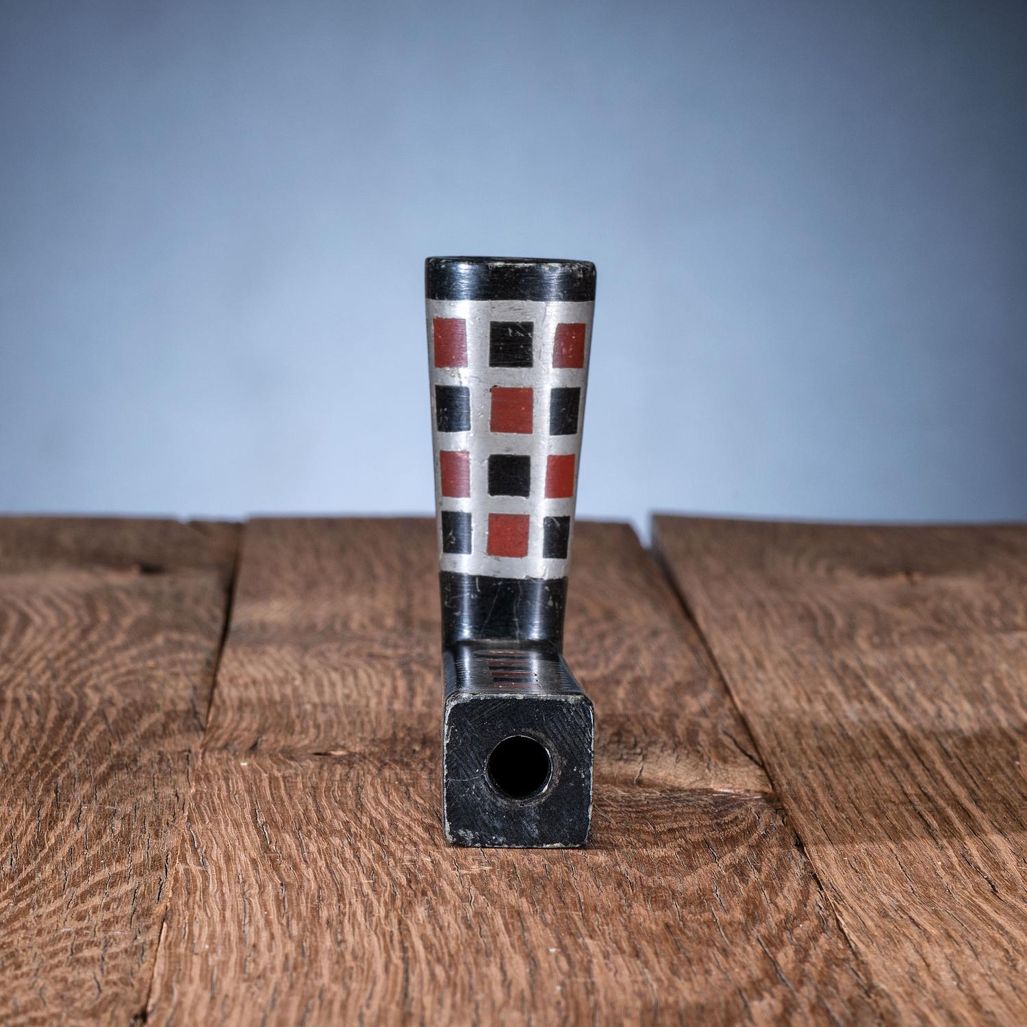 Great Lakes Steatite Pipe Bowl, with Catlinite and Lead Inlay
