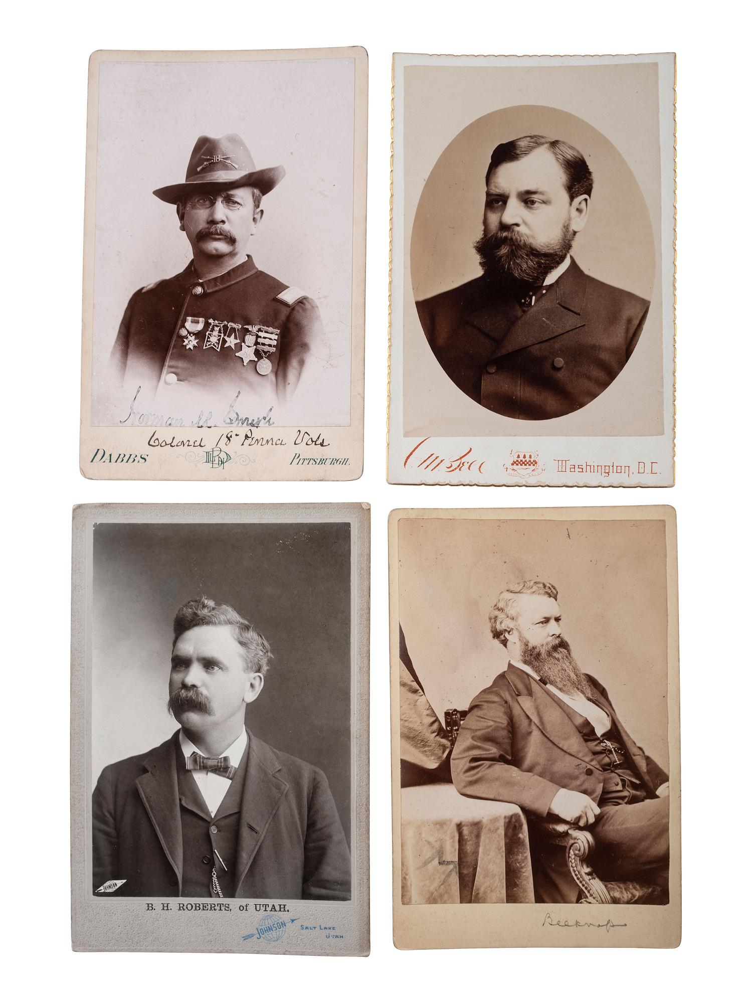 A collection of 31 cabinet cards featuring 19th century military and political subjects, including: