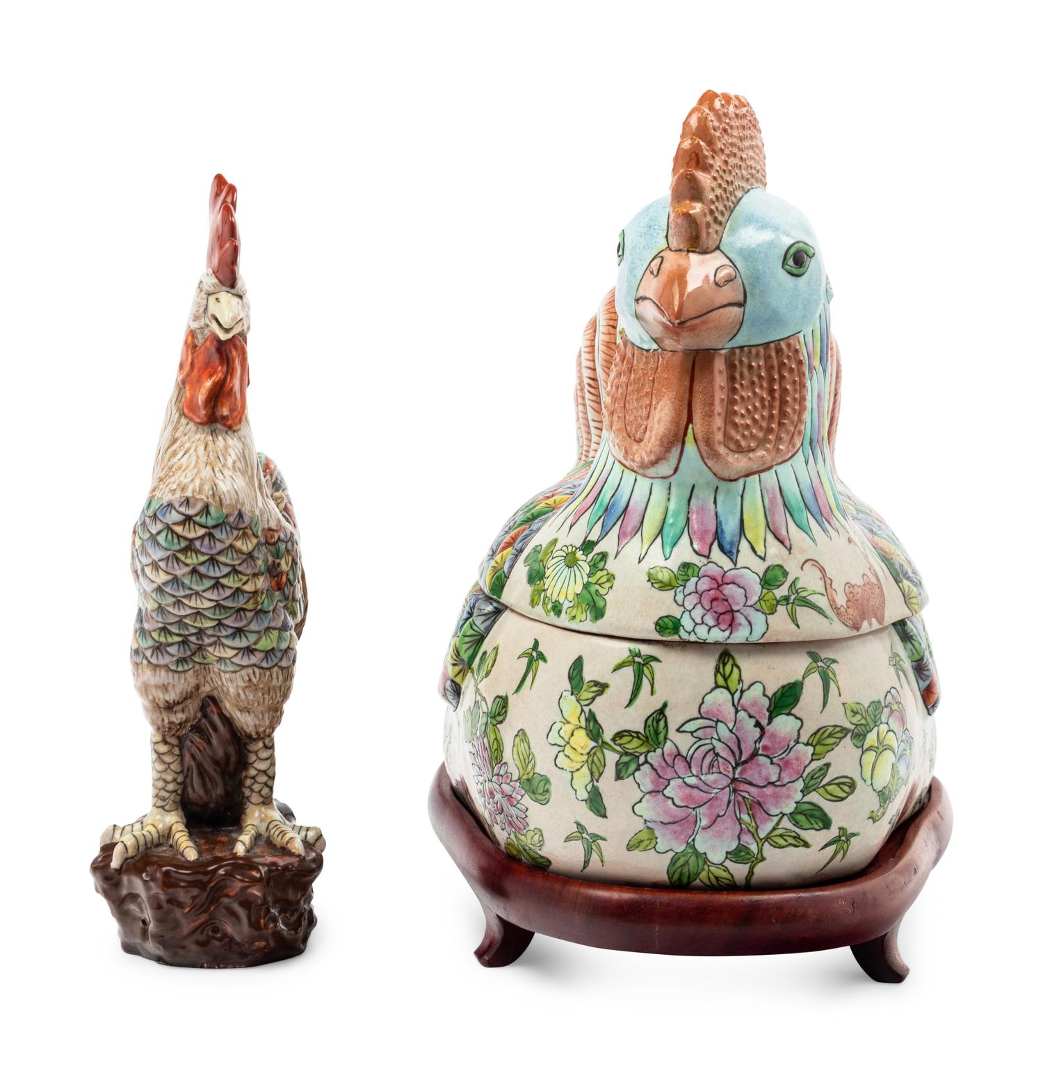 Two Chinese Export Famille Rose Porcelain Roosters