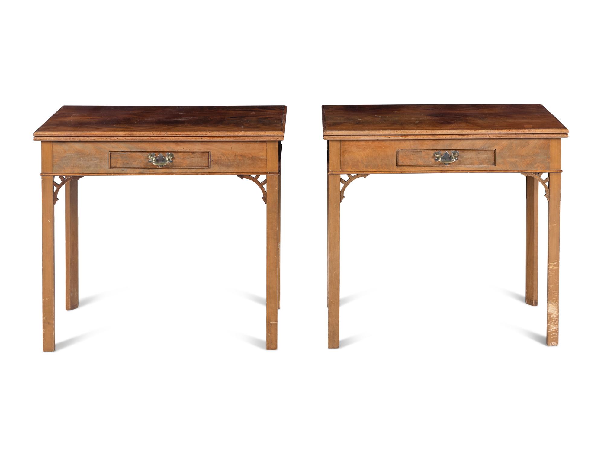 A Pair of George III Style Mahogany Flip-Top Tables
