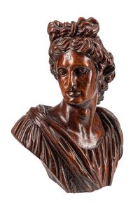 An Italian Carved Wood Bust of a Roman