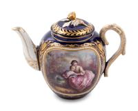 A Sèvres Style Painted, Parcel Gilt and "Jeweled" Porcelain Teapot