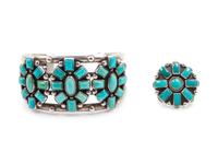 Silver and Turquoise Bracelet, together with ring by Frederico Jemenez (Mexican, b. 1941)