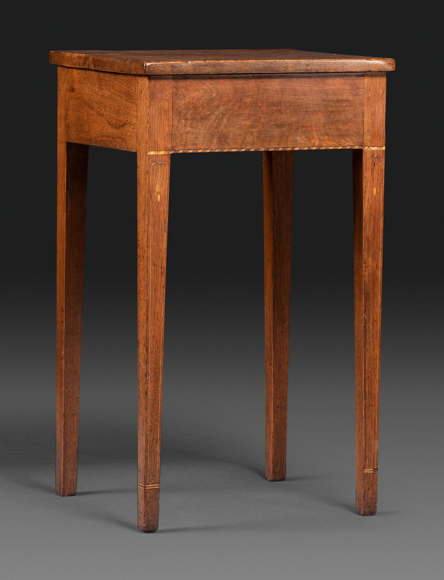A Federal Barber’s Pole, Line and Leaf Inlaid Walnut Side Table