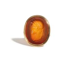 A Neoclassical Gold and Carnelian Finger Ring with the Portrait Head of an Emperor