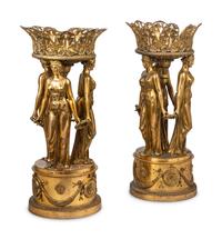 A Pair of Empire Style Gilt Bronze Figural Centerpieces