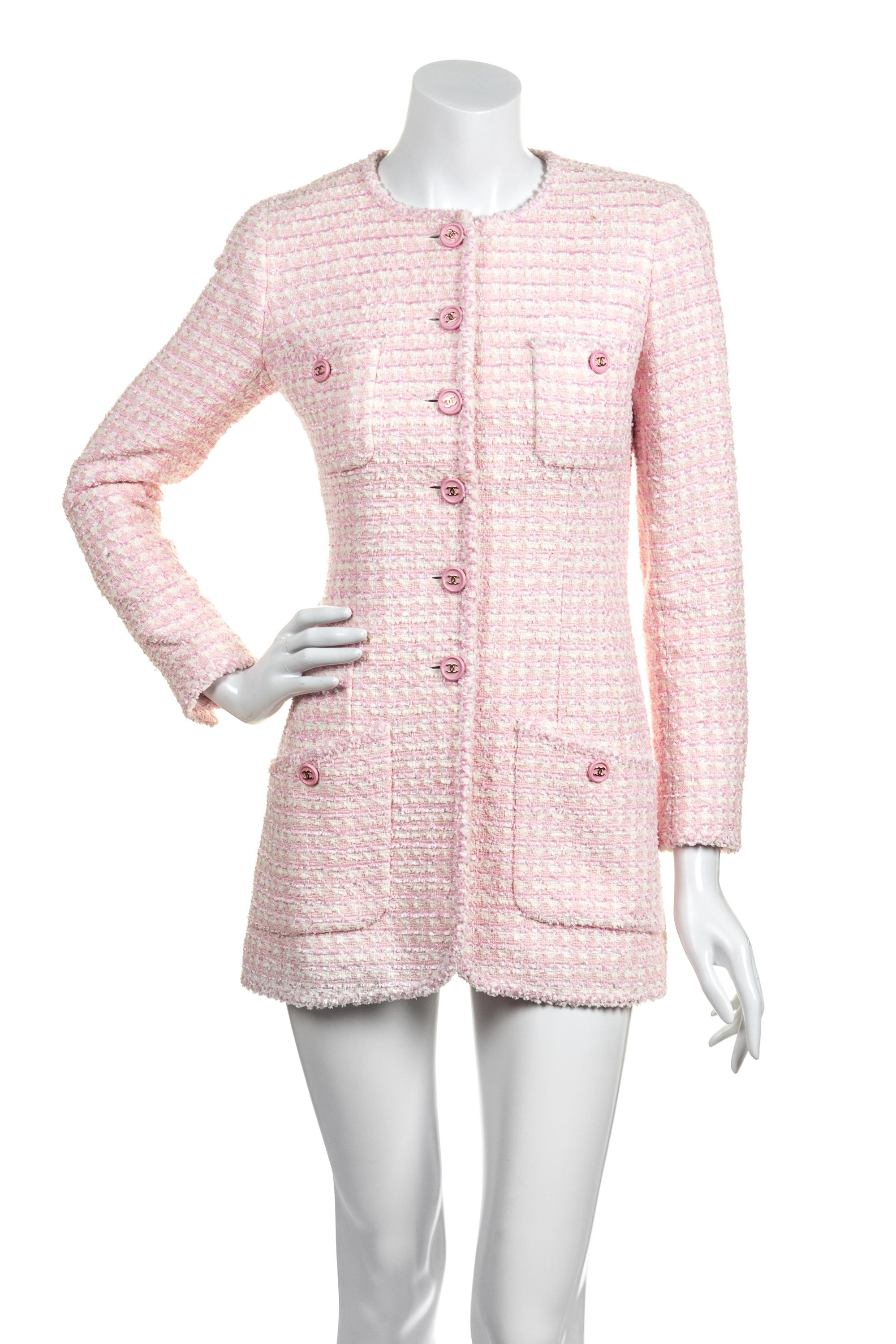 A Chanel Pink and White Tweed Jacket, Size 34.