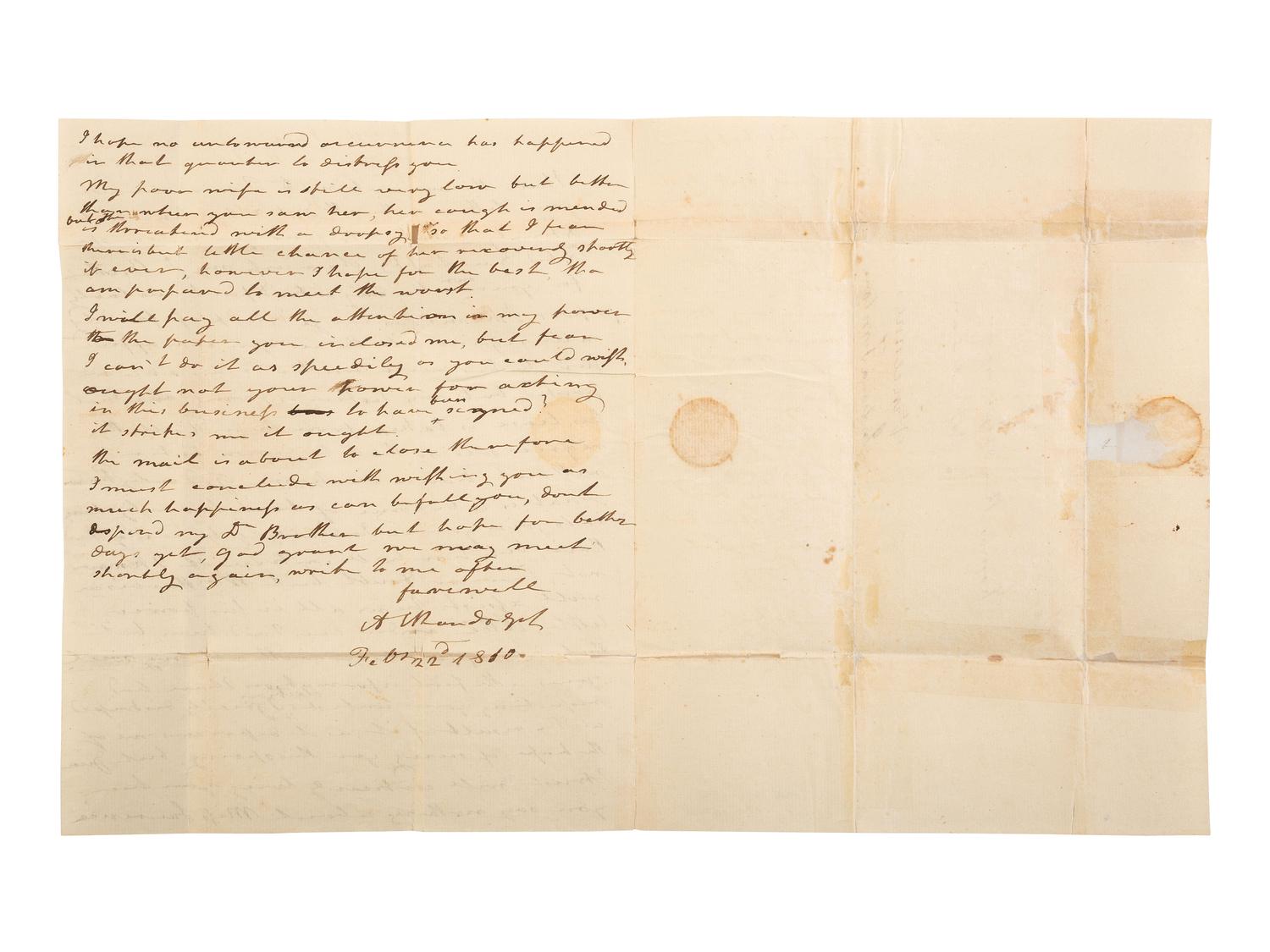 [ENSLAVEMENT & ABOLITION]. A group of six letters associated with enslaved individuals, including a letter related to the Randolph family of Virginia.