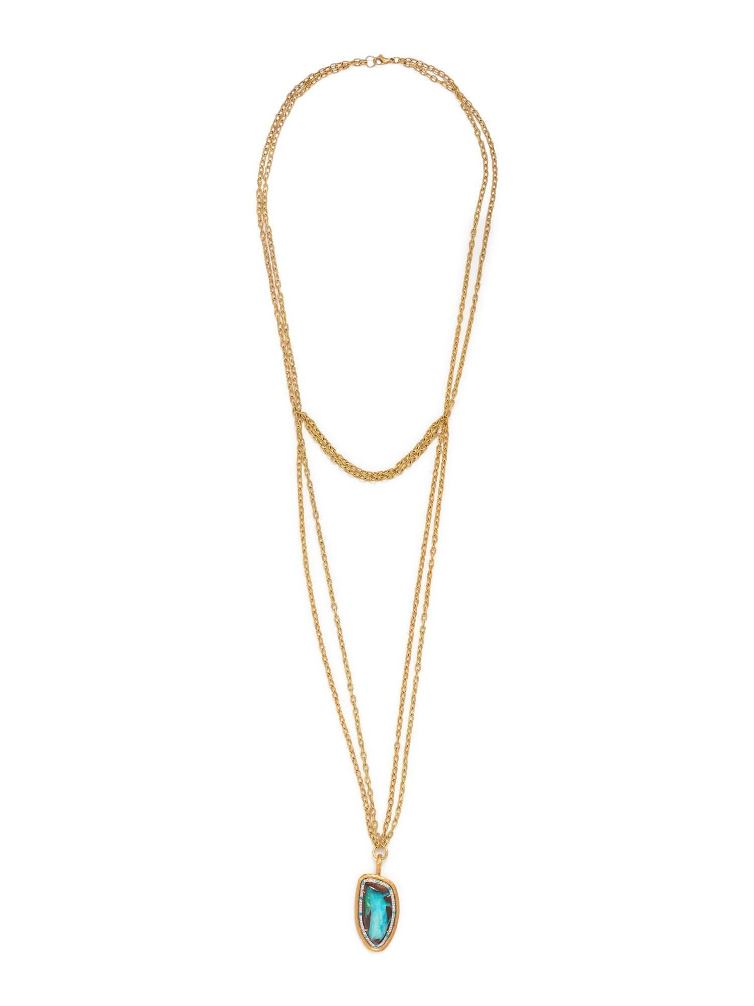 YELLOW GOLD AND BOULDER OPAL PENDANT/NECKLACE