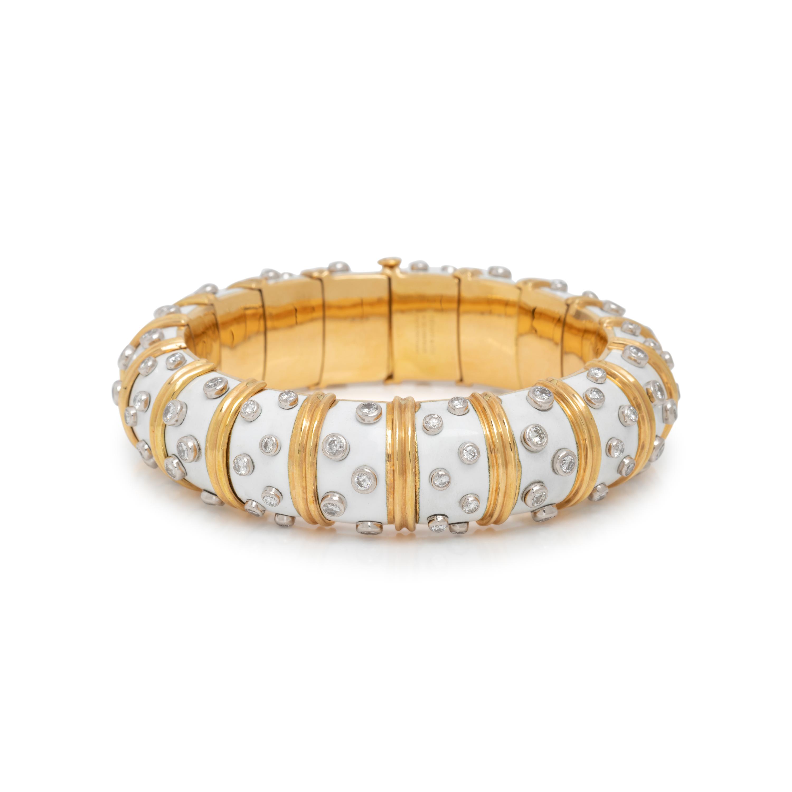 TIFFANY & CO., SCHLUMBERGER, ENAMEL AND DIAMOND BANGLE BRACELET