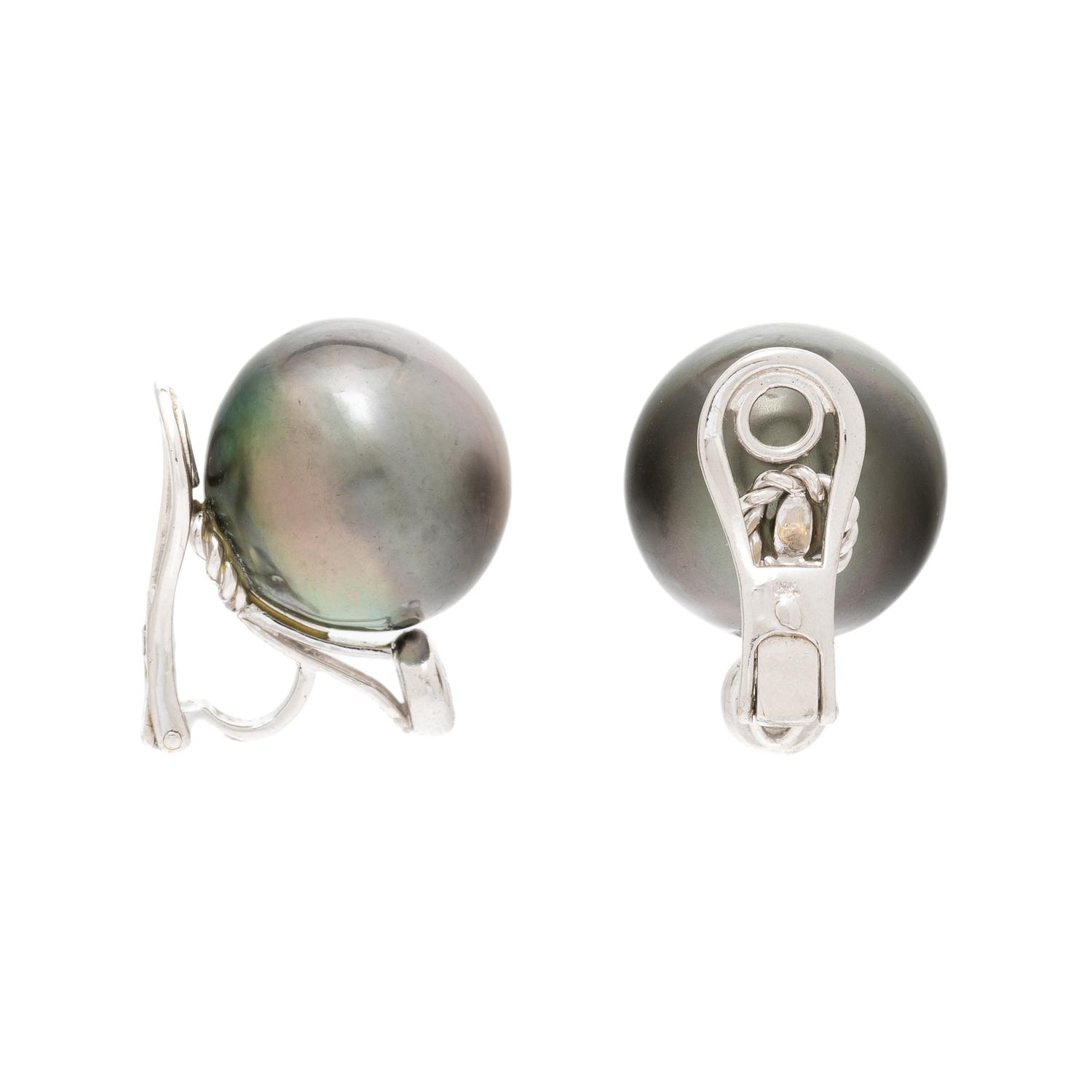 CULTURED GRAY PEARL, DIAMOND, AND WHITE GOLD EARRINGS