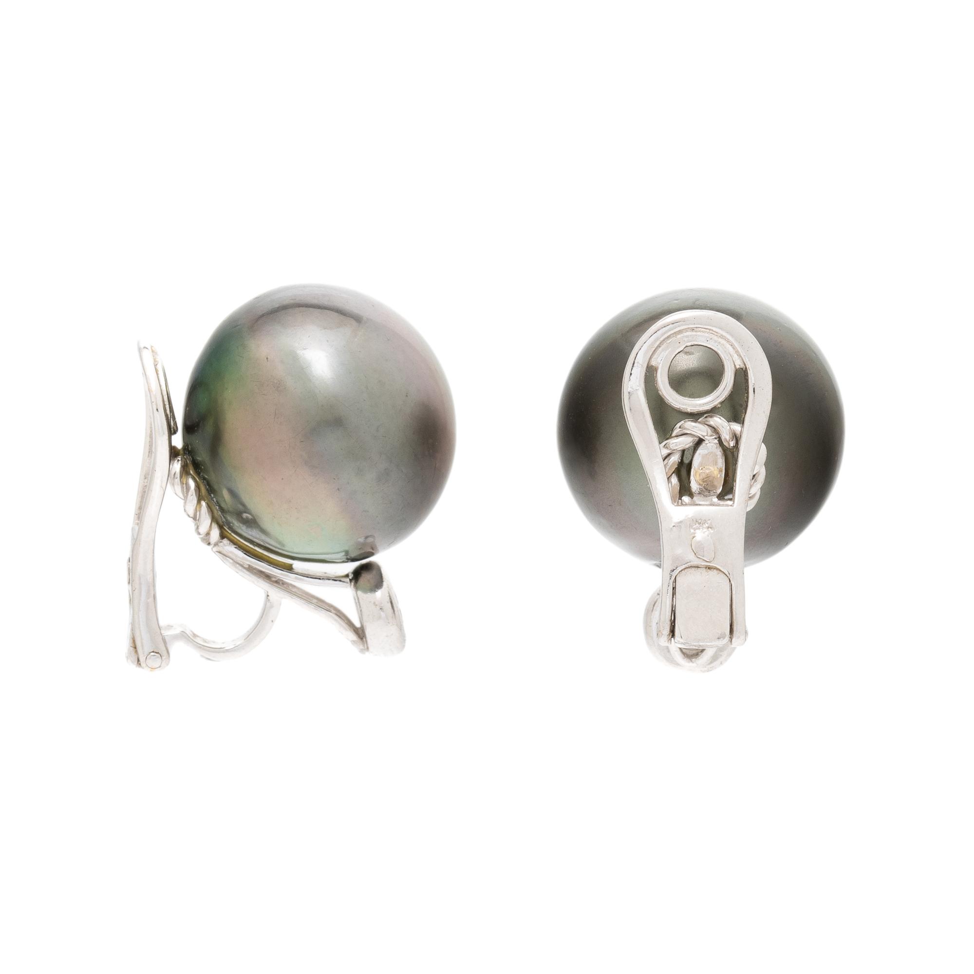 CULTURED GRAY PEARL, DIAMOND, AND WHITE GOLD EARRINGS